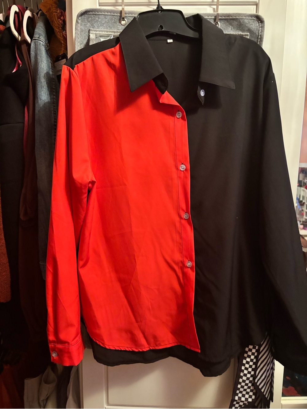 Women’s Two-Tone Black and Red Button-Up Shirt